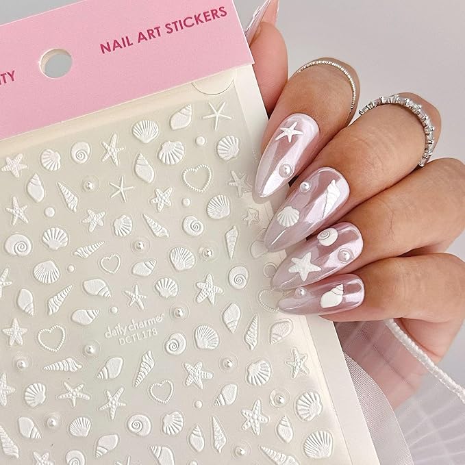 Daily Charme 3D Nail Art Sticker Bundle Fun Summer Nail Art Stickers Decals for Summer Nails Shellfish Starfish Beach Tropical Design Manicure Decals Stickers