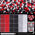 14000Pcs Flatback Pearls and Rhinestones for Crafting, Red White Black Mixed Size 3-8mm Resin Rhinestones and Half Pearls for Bedazzling, Nail Art and Decoration with 3pcs B7000 Jewelry Glue