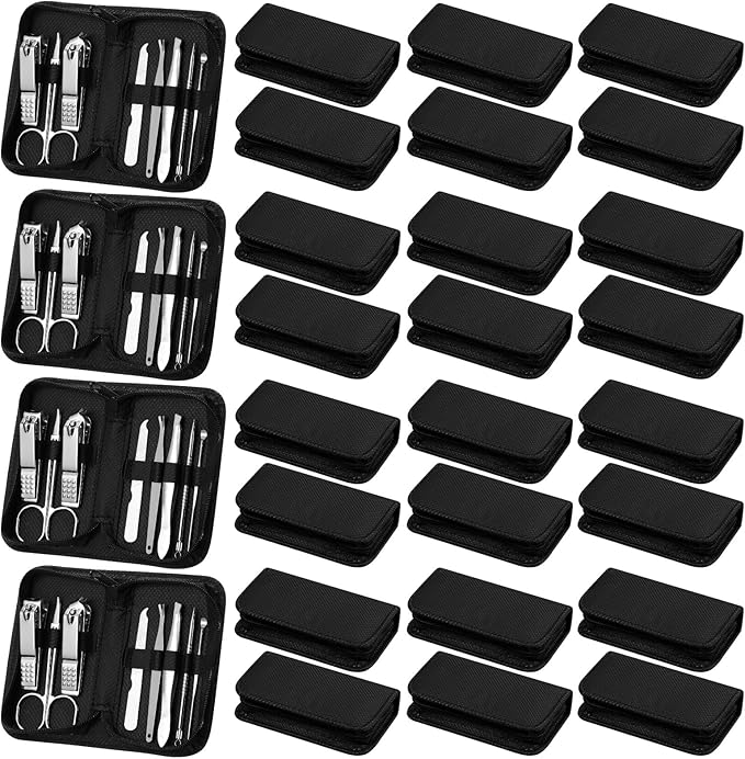 Coume 24 Sets Mini Manicure Set Bulk for Women Men Gifts for Coworkers Nail Grooming Kit 8 in 1 Nail Clippers Kit Luxurious Travel Case Stainless Steel Nails Clipper Set(Black)
