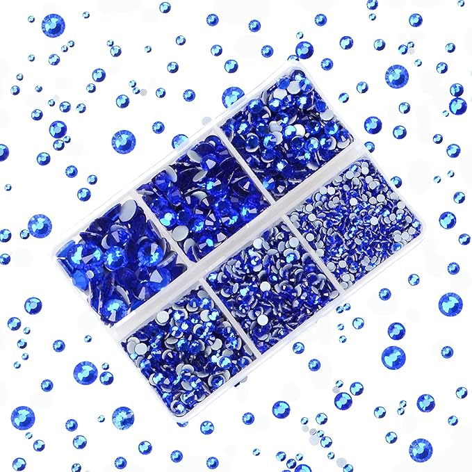 4000Pcs Hot Fix Round Crystals Gems Glass Stones Hotfix Flat Back Rhinestones (Sapphire)