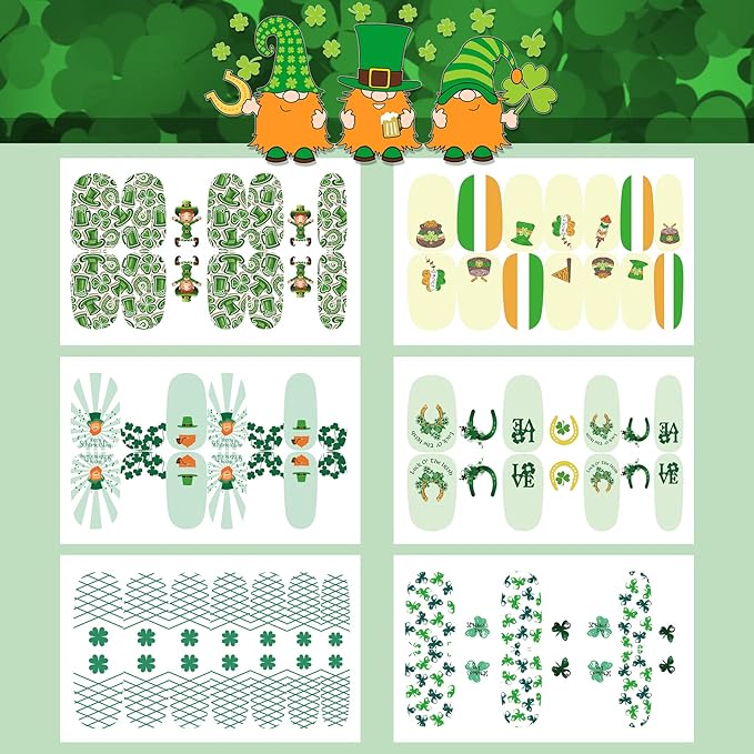 TailaiMei 12 Sheets St. Patrick’s Day Nail Wraps, Luck of The Irish Adhesive Nail Art Stickers Full Wraps Strips with 2 Pcs Nail Files for DIY Shamrock Nail Decals