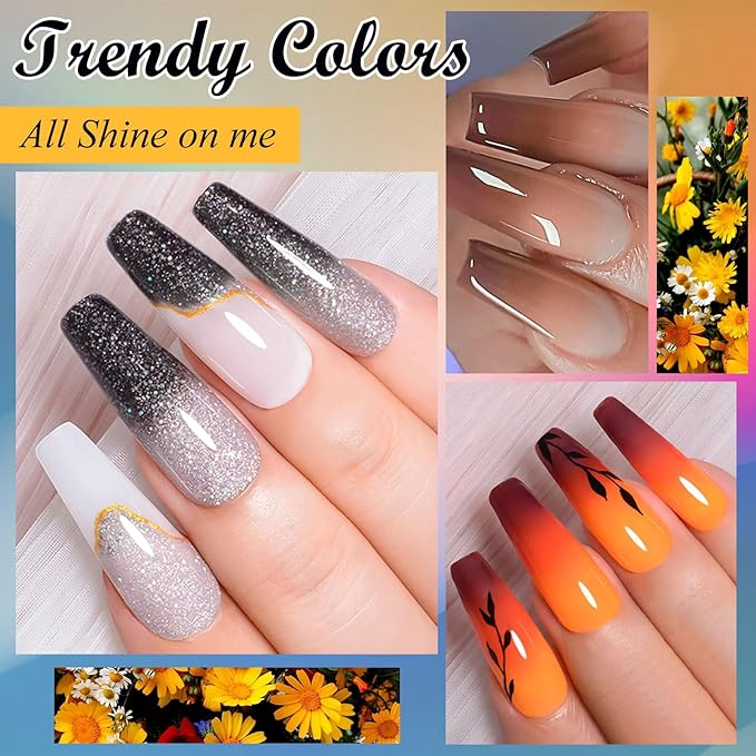 MEET ACROSS 12Pcs Color Changing Gel Nail Polish Set Brown Gel Polish Kit Fall Winter Glitter Temperature Mood Changed Nail Polish Gel DIY Salon Gift for Women