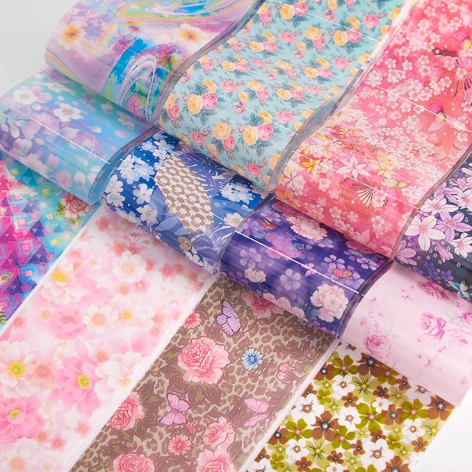 DANNEASY 300 Sheets Holographic Nail Foils Film, Iridescent Nail Art Transfer Foil Stickers Flower Leaf Foil Paper Sheets Starry Sky Star Design Sticker for Nails Decoration Supplies