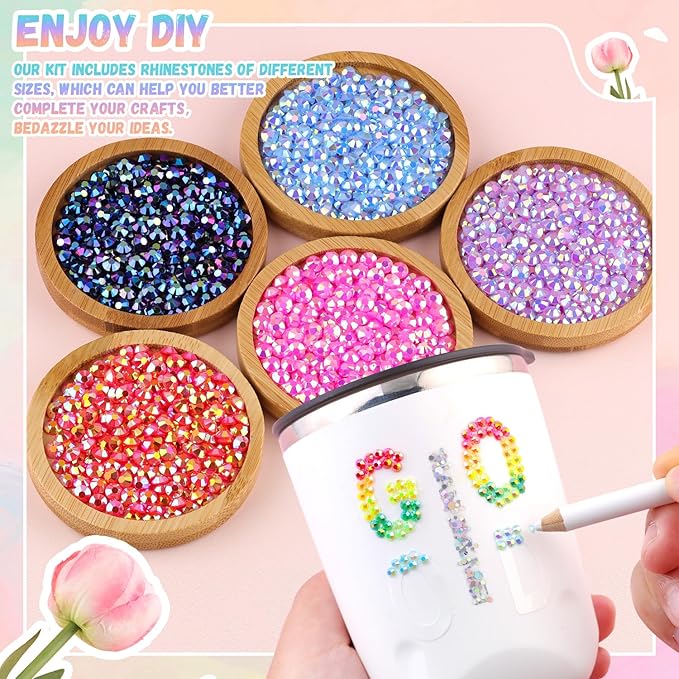 32000Pcs Mixed-Color Resin Rhinestones with B7000 Jewelry Glue for Crafting, 3mm Non Hotfix Flatback Gems, Bedazzling Crystal for DIY Crafts Clothing Tumblers Mugs Shoes Fabric Decor Nail Art