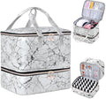 Nail Polish Organizer Case - Holds 30+ Bottles (15ml/0.5 fl.oz) and 1 Nail Lamp, Upgraded Double-layer Nail Polish Carrying Case Nail Polish Storage Bag with Handles (WHITE)