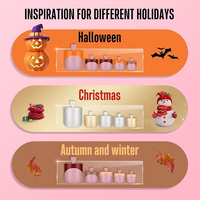 NOVO OVO Halloween Christmas Fall Autumn Colorful French Tip Toe Nail Tips Press on 8 MIXED WINTER COLOR, Sharp Square Toenail BERRY PINK Toenail Extension, Full Cover Acrylic DIY x 15 Sizes 240 pcs