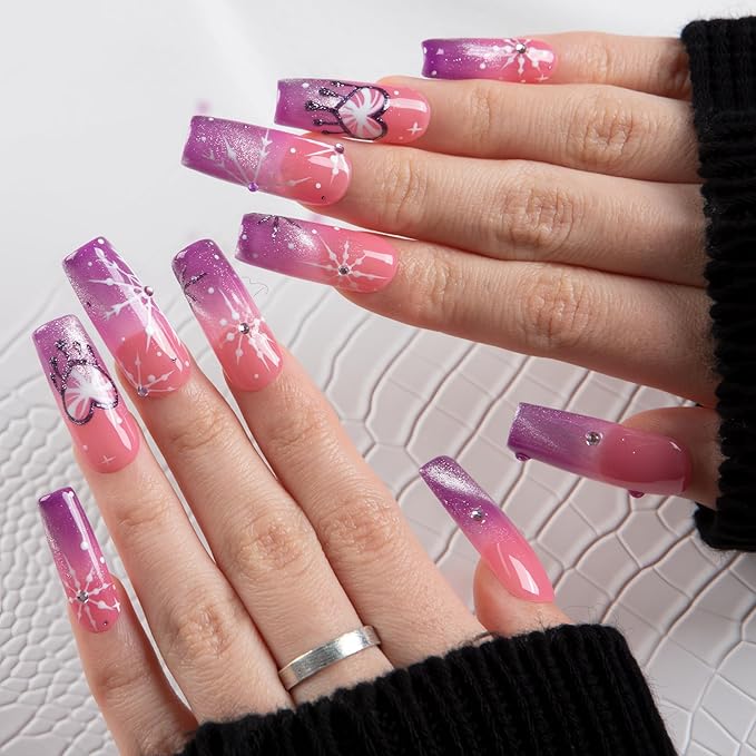 LOVFUL Short Press on Nails Blush Snowlight | Handmade Acrylic Press ons| Reusable Fake False Nails | Square Classic Regular 1.3in | H726-S