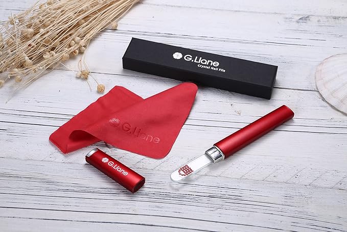 Crystal Nail File with Austria Crystals Professional Nail File in Case Manicure Pedicure Kit for Natural Nails Acrylic Nails Gels Nails Manicure Tools for Home and Salon(Red Handbag)