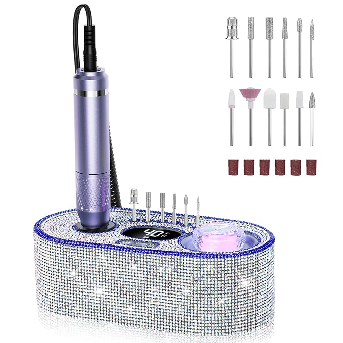 Electric Nail Drill Professional: Shiny 40000RPM Electric Nail File Kit E File Nail Drill Machine with LCD Display for Acrylic Gel, Manicure Pedicure Polishing Grinder for Salon Home, Diamond
