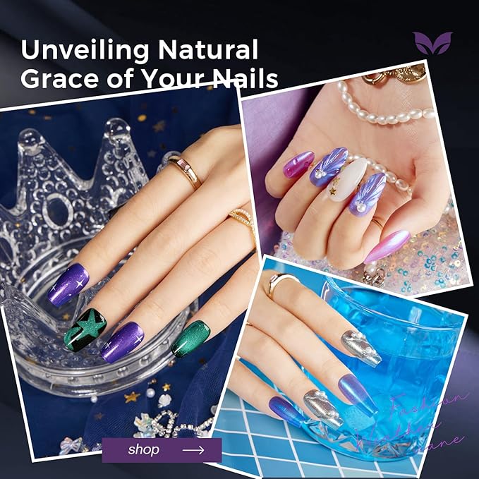 Morovan Chameleon Nail Polish Set: 6 Colors Holographic Quick Dry Mini Nail Lacquer Kit Green Glitter Pink Blue Purple Gray Aurora Shimmer Fall DIY Nail Art Manicure Gift For Women Girls