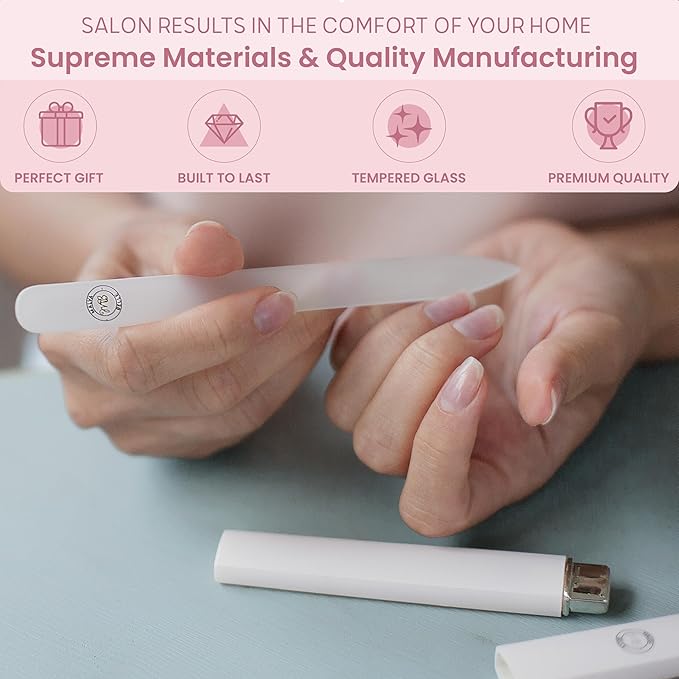Malva Belle Best Crystal Glass Nail File for Women - File & Travel Case Set - Heavy Duty for Natural Nails, Gel - Professional Nail Shaper – Nail Care Essentials - Pastel Pink 2mm