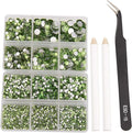 NCB 8000pcs Non Hotfix Rhinestones 10 Sizes Flatback Crystal Glass Rhinestones with Tweezers and Picking Pen for Nail Art Clothes Bags Phone Decorations Crafts DIY (009 Peridot Mix SS3-SS30)