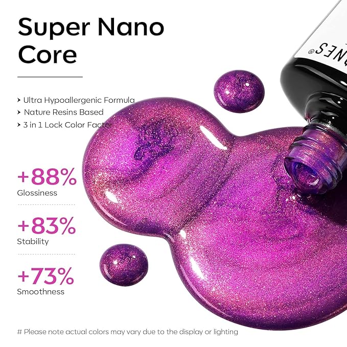 modelones Gel Nail Polish, 15 ML Chameleon Purple Gel Polish Pink Holographic Nail Polish Hot Pink Shimmer Glitter Gel Polish Soak Off LED Nail Art Gel DIY Salon Gift for Women