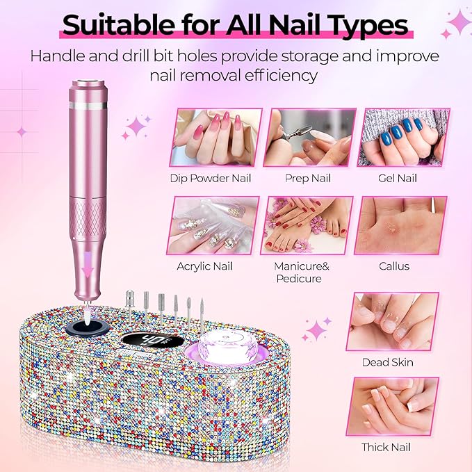 Electric Nail Drill Professional: Shiny 40000RPM Electric Nail File Kit E File Nail Drill Machine with LCD Display for Acrylic Gel, Manicure Pedicure Polishing Grinder for Salon Home, Diamond