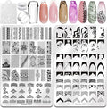 Biutee Nail Stamping Plates Set 2 PCS Large Plate 110 Patterns Nail Art Stamper Scraper Nail Stamp Template Kit French Line Lace Flower Design Masnicure Plates