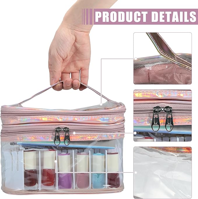 VOCOSTE Nail Bag - Pink Carrying Case for 35 Bottles, Art Organizer & Travel Storage