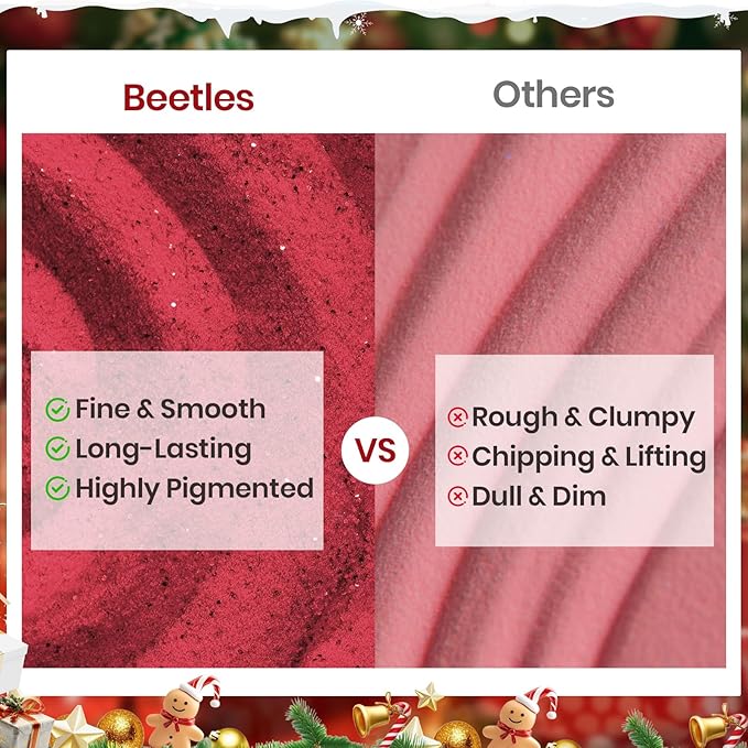 Beetles Christmas Dip Powder Nail Kit, Winter Colors Red Green Glitter Golden Dipping Powder with Liquid Set and Tools for French Nail Art, Easy DIY Home Manicure Salon Merry Sparkle Collection