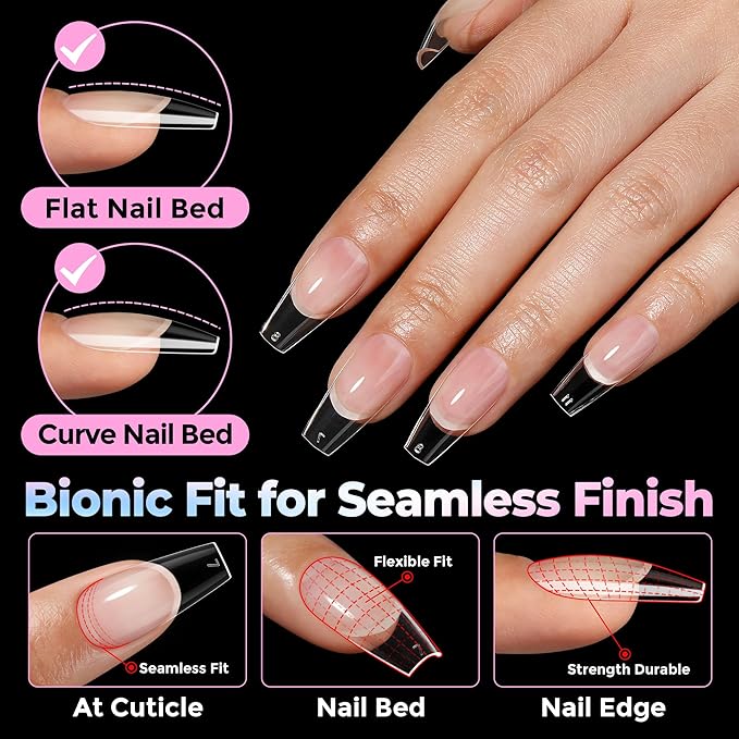UNA GELLA Coffin Gel Nail Tips Medium 15 Sizes 300PCS Pre-Etched Clear Fake Nail Tips Easy DIY Salon Medium Coffin Press On Nails Snug Fit Full False Acrylic Tips Extensions Long-Lasting Hold