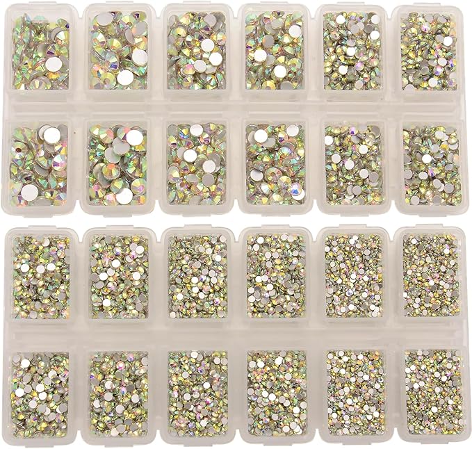 10000 Pieces Rhinestones 6 Sizes Round Crystal Glass Flat Back Rhinestones with 1Tweezers and 1Picking Pen for Nail Art Crafts Clothes Bags DIY (Crystal AB)