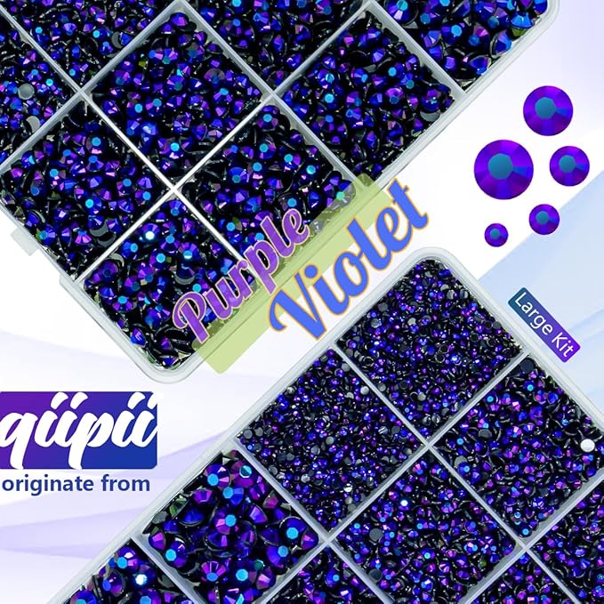 Black Violet AB Resin Rhinestones w B7000 Glue for Bedazzling Crafting 2mm-6mm Flatback Jelly Stones Diamonds Gems Bedazzler Kit for Nails Face Eyes Makeup Tumblers Bottles DIY Crafts Shoes