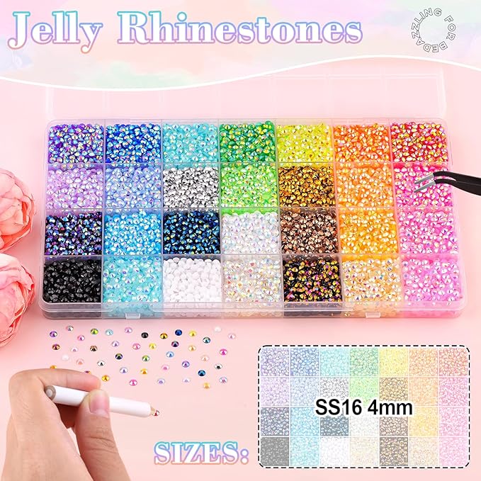 13000Pcs Resin Rhinestones with 3Pcs B7000 Jewelry Glue for Crafting, Multicolors 4mm Non Hotfix Flatback Gems, Bedazzling Crystal for DIY Crafts Clothing Tumblers Mugs Shoes Fabric Decor Nail Art