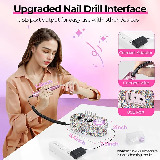 Electric Nail Drill Professional: Shiny 40000RPM Electric Nail File Kit E File Nail Drill Machine with LCD Display for Acrylic Gel, Manicure Pedicure Polishing Grinder for Salon Home, Diamond