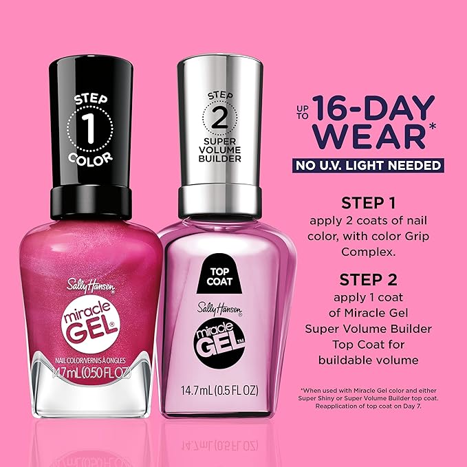 Sally Hansen Miracle Gel Supercharged Pinks Nail Polish | Salon Quality Gel-Like Formula, Two-Step System, No UV Light Needed, Long Lasting | 531 Berry Best Effort | Berry Pink Pearl Nail Color