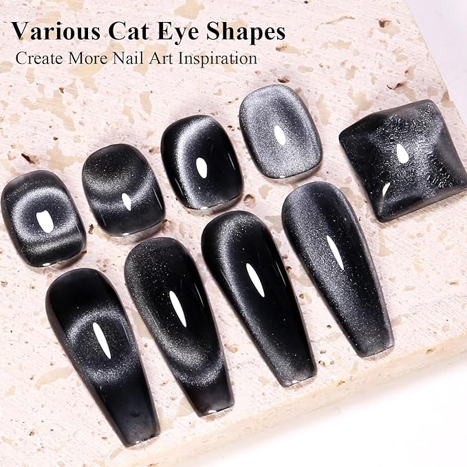 Imtiti Cat Eye Gel Nail Polish, 15ml Black Crystal Glitter Cat Eye Gel Polish With Magnet Dark Gray Magnetic Holographic Galaxy Sparkly Soak Off UV Led Manicure