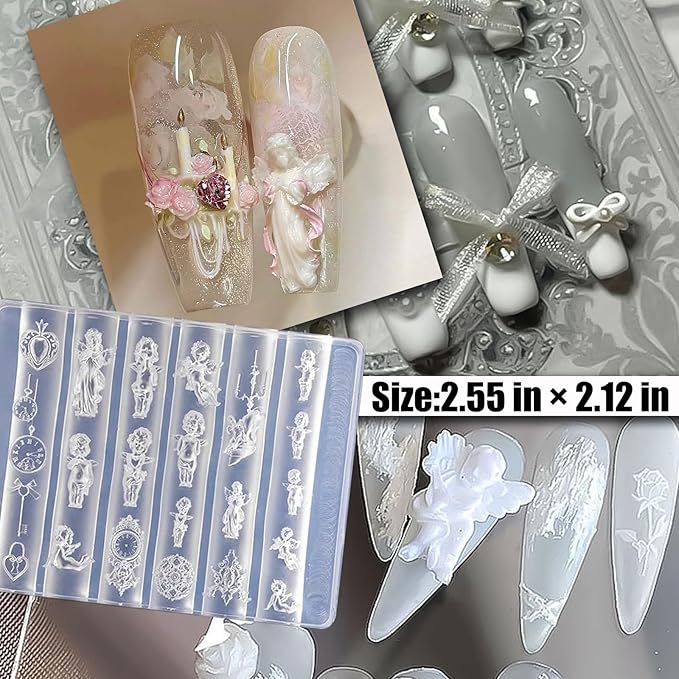 3D Nail Art Mold Kit- 4 Reusable Silicone Nail Molds, 2×15g Clear Hard Nail Art Gel, Sculpting Pen & Tools, Salon-Grade DIY Press On Nail Design for 3D Nail Charms