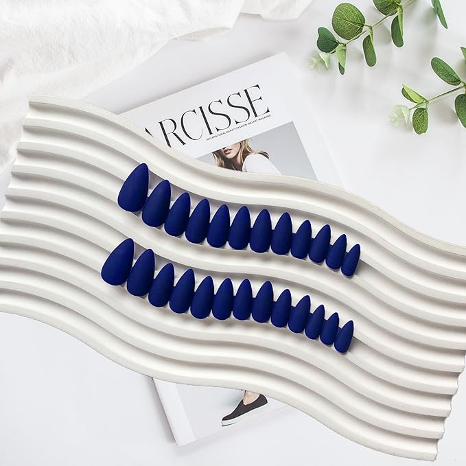 Matte Royal Blue Press on Nails Almond Shaped Medium Almond Nails Press on Neutral Acrylic Nails Reusable Fake Nails for Women, Glue on Nails Medium Length Stiletto False Nails Gel Artificial Nails