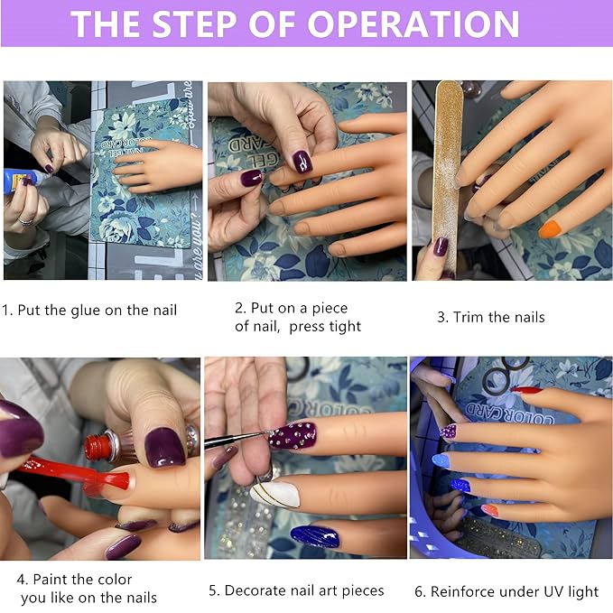 Practice Hand for Acrylic Nails, Professional Nail Practice Hand Fake Hand for Nail Practice Mannequin Hands for Nails Practice Nail Training Practice Hand for Acrylic Nail Kit(with Clamp Holder)