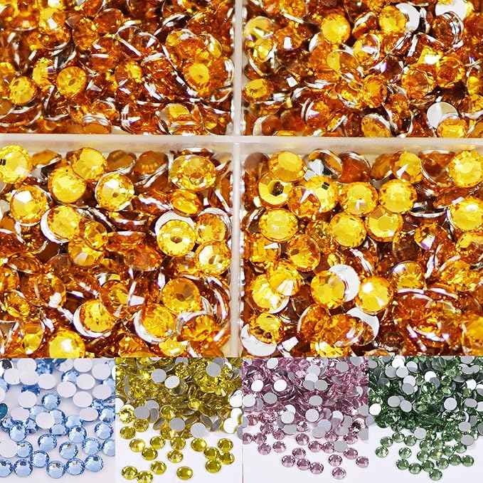 22000pcs Resin Flatback Rhinestones for Crafting, Silverback Gold 2mm 3mm 4mm 5mm 6mm Round Beads, Non-Hotfix SS8 SS10 SS16 SS20 SS30 Gems with B7000 Glue for DIY Crafts, Nails, Makeup Decor