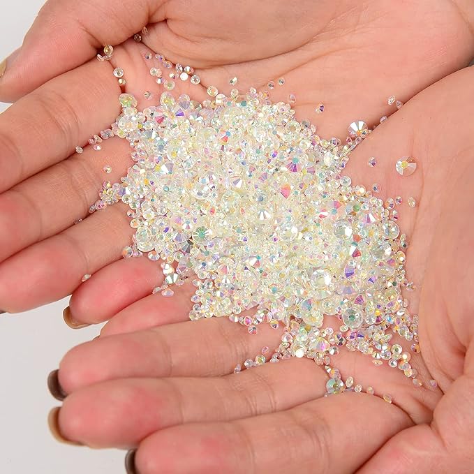 10000 Pieces Rhinestones 6 Sizes Round Crystal Glass Flat Back Rhinestones with 1Tweezers and 1Picking Pen for Nail Art Crafts Clothes Bags DIY (Paradise Shine)