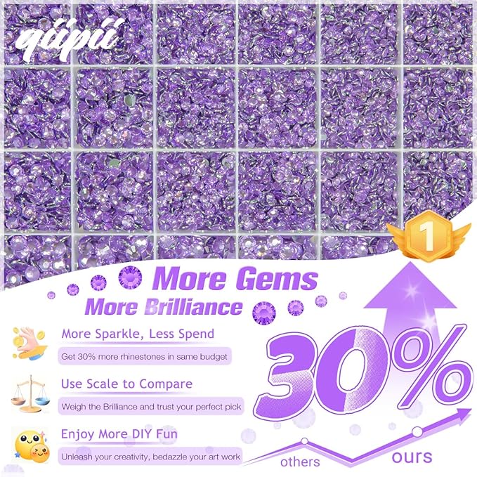Amethyst Purple Crystal Resin Rhinestones w B7000 Jewelry Glue for Bedazzling Crafting 2mm-6mm Flatback Stones Diamonds Crystals Gems Bedazzler Kit for Nails Face Makeup Tumblers Bottles Crafts