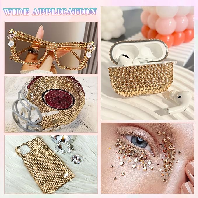 25000Pcs Champagne Rhinestones for Bedazzling with B7000 Jewelry Glue, Non Hotfix Flatback Gems, Crystal Resin Rhinestones for Crafting Crafts Clothing Tumblers Mugs Shoes Fabric Decor Nail Art
