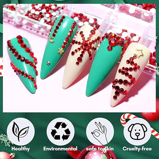 Makartt Red Nail Rhinestones Flatback Rhinestones Multi-Size Round Crystal Glass Nail Charms Diamonds Nail Jewels for DIY Crafts Makeup Nail Art Supplies Accessories Christmas Gift