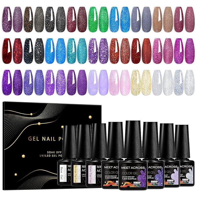 MEET ACROSS 27PCS Gel Nail Polish Set,27 Colors Gel Nail Kit Art Design Soak Off UV LED,Nail Art Design Gifts for Women