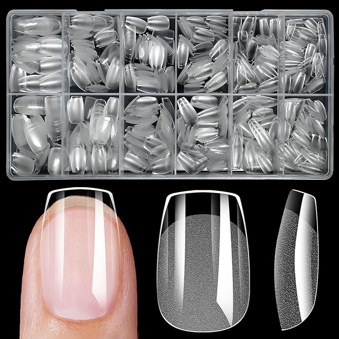 LoveOurHome 600pc Coffin Fake Nail Tips Clear Press on Nails Short Gel Nail XS Coffin Acrylic Nails Full Cover Soft Gel False Nail Ballerina Artificial Fingernails for Acrylic Nail Extension