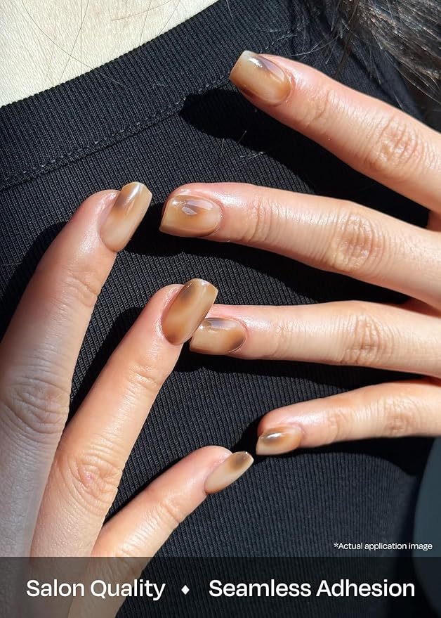 ohora Semi Cured Gel Nail Strips (N Smoky Mocha) - Works with Any Lamps, Salon-Quality, Long Lasting, Easy to Apply & Remove - Includes 2 Prep Pads, Nail File & Wooden Stick