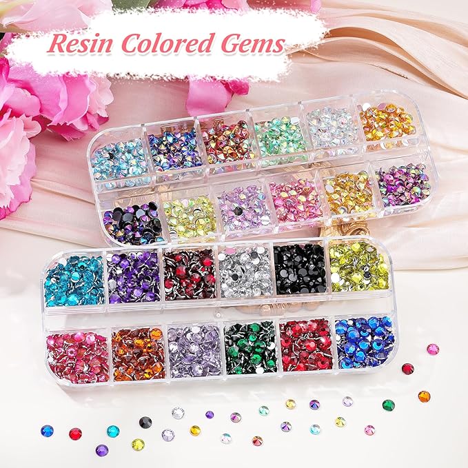 12 Boxes Nail Rhinestones Gems Kit,Gold/Silver Metal Studs,Mixed Sizes Flatback Crystals Rhinestones,Half Pearls,Sequins,Foil Flakes with Tweezers & Dotting Tools for DIY Manicure