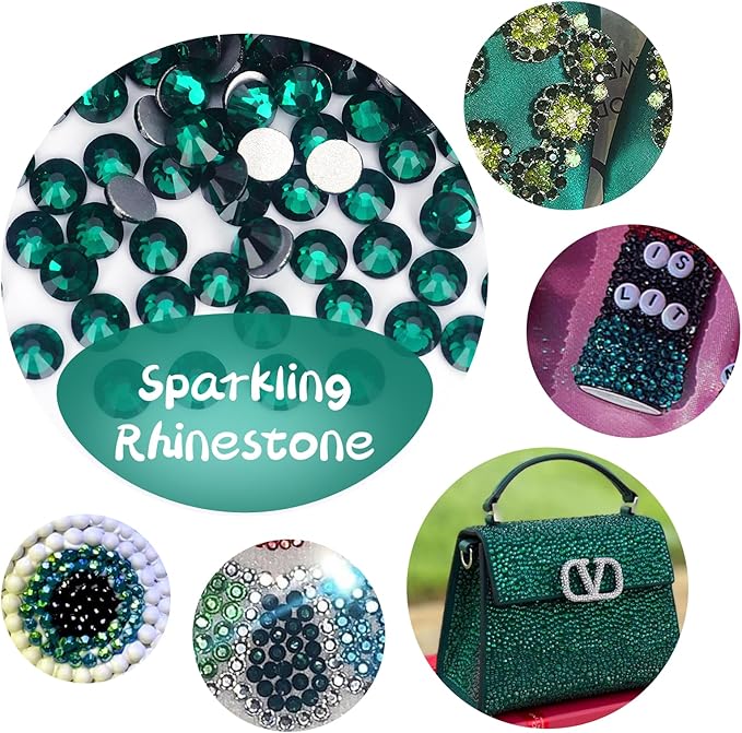 10000PCS Emerald Rhinestones Bulk, Flat Back Crystal Glass Stone Round Gems,SS16, 3.8-4.0mm