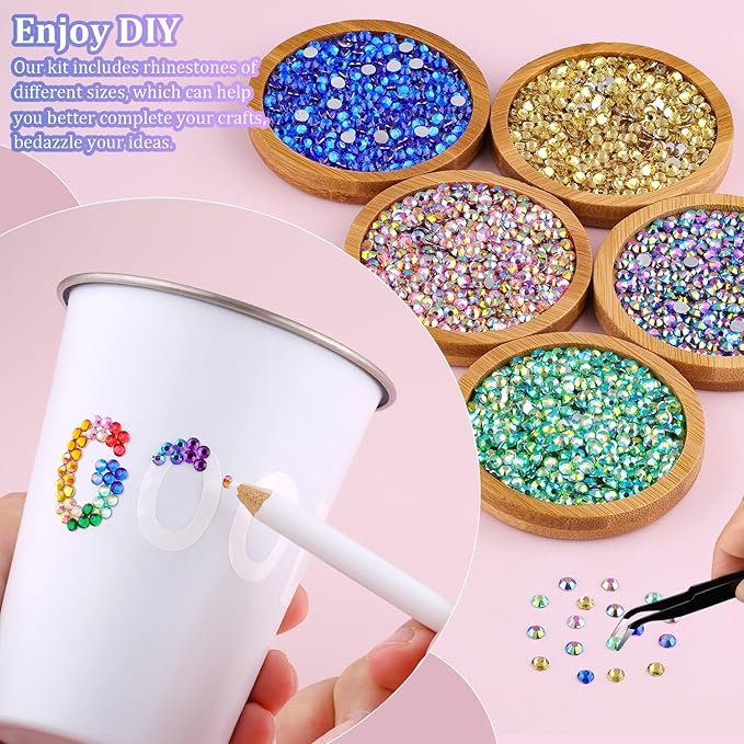 12600Pcs Resin Rhinestones with Tweezers for Crafting, Mixed-Color 4mm Bedazzling Crystal with 3Pcs 10ml B7000 Jewelry Glue for DIY Crafts Clothing Tumblers Shoes Fabric Nail Art
