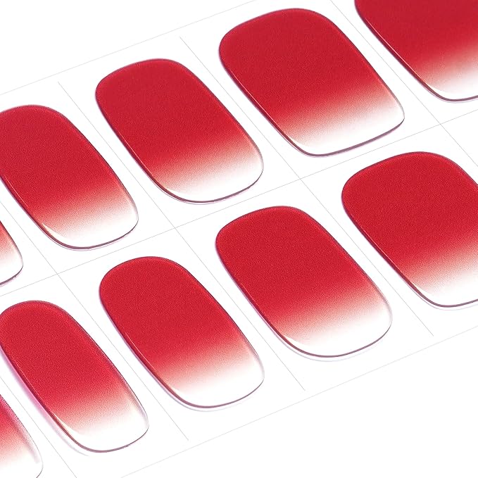 DANNI & TONI Semi Cured Gel Nail Strips Red Ombre Winter Gel Nail Wraps 28 Stickers | Glass Rouge