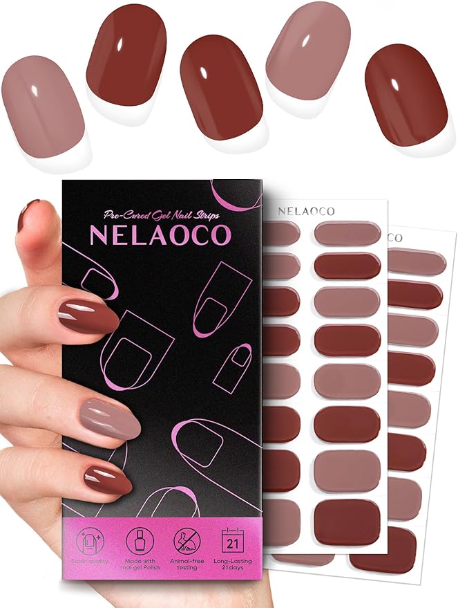 Nail Polish Strips – 32PCS UV Free Salon Quality Wraps, Long Lasting Gel Nail Stickers for Women (Classic Chestnut)