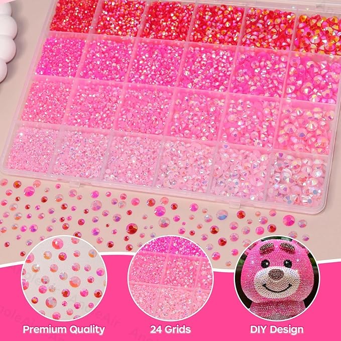 26000PCS Mixed Pink Resin Flatback Rhinestones for Crafting, Resin Rhinestones for Bedazzling Kit, 2/3/4/5/6mm Flatback Gems Jewels for DIY Mugs Tumblers Clothing Shoes Nail Art