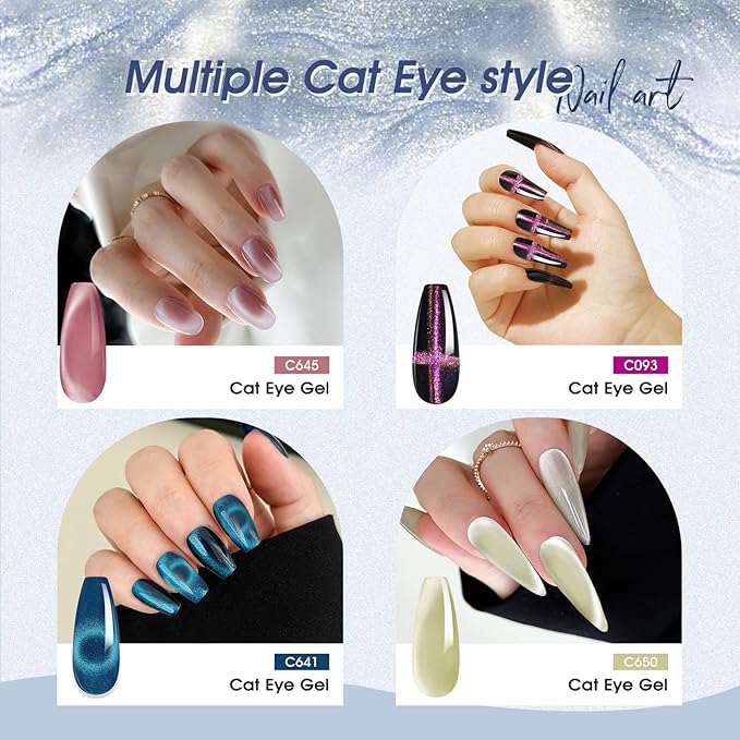 ROSALIND 30pcs Cat Eye Gel Nail Polish Set - 26 Colors Red Purple Brown Green Burgundy Magnetic Gel Nail Polish with Base Gel Glossy Matte Top Coat Magnet and Nail Primer