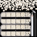 Belleboost Flat Back Pearls Kits 2 Boxes of Flatback Beige Half Round Pearls with Pickup Pencil and Tweezer for Home DIY and Professional Nail Art, Face Makeup and Craft