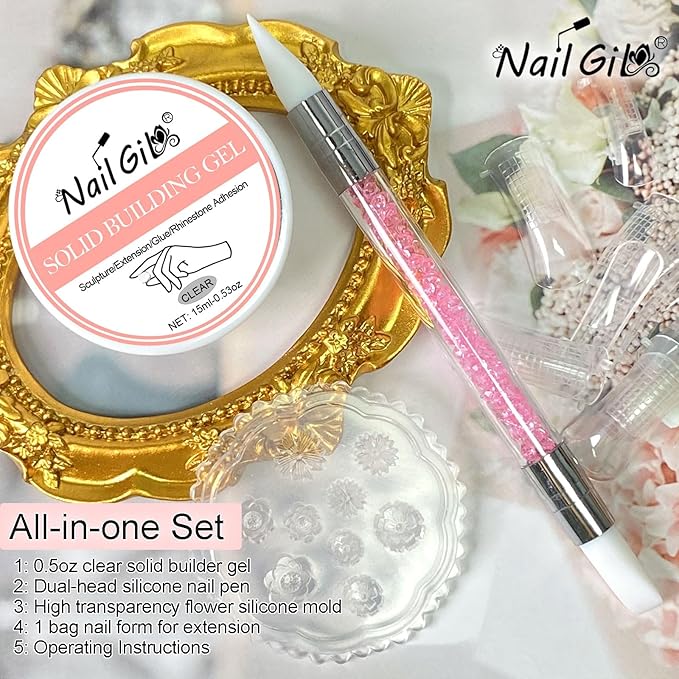 NAILGIL Solid Builder Gel for Nails- Non-Sticky Hand Clear 3D Sculpting Gel for Carving, Modeling, Nail Extension Professional DIY Manicure Tool Kit, 15g