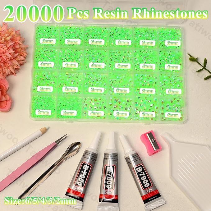 20000Pcs Light Green Flatback Jelly Resin Rhinestones for Bedazzling, Mix Sizes Crystal Rhinestones Gems, Green Gems Bedazzling for Crafting, Flatback Rhinestone for DIY Face Makeup Crafts