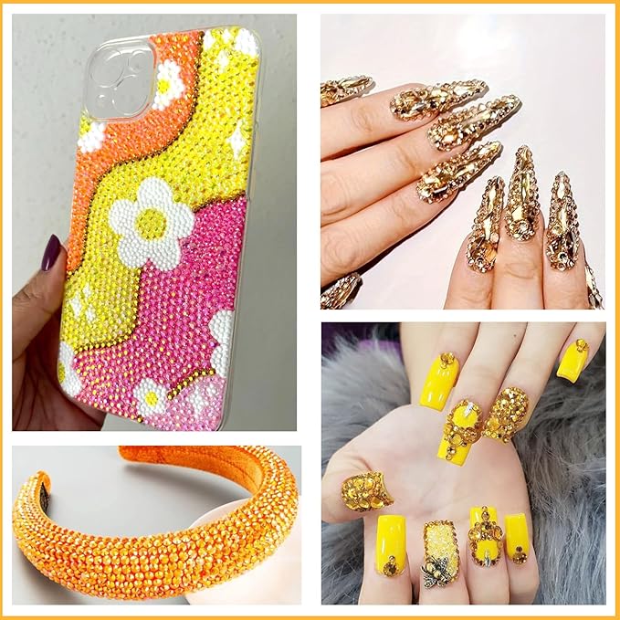 18000 Pcs 3D Yellow Jelly Rhinestones for Crafting, Bedazzled Gems for Nails Art, Flatback Jelly Resin Rhinestones, 3-6 mm Gems for Crafts Nails Eyes Makeup DIY Crafts Supplies